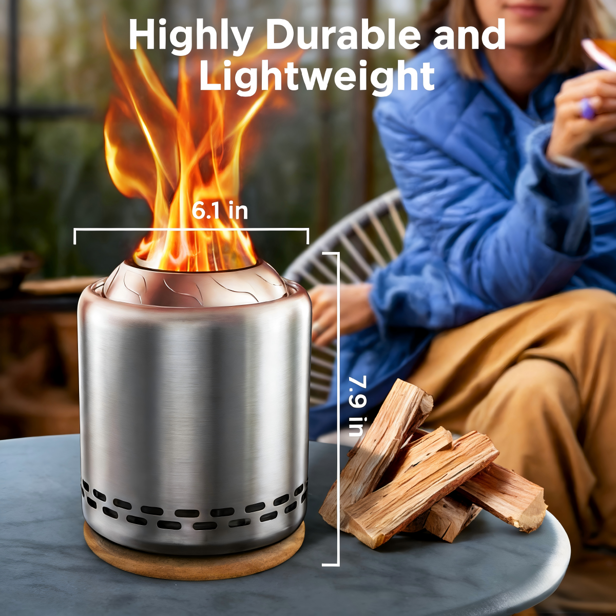 Stove TabletopFire Pit withStand -5.9" x7.8" SmokelessStainless SteelPortable Fire Pit